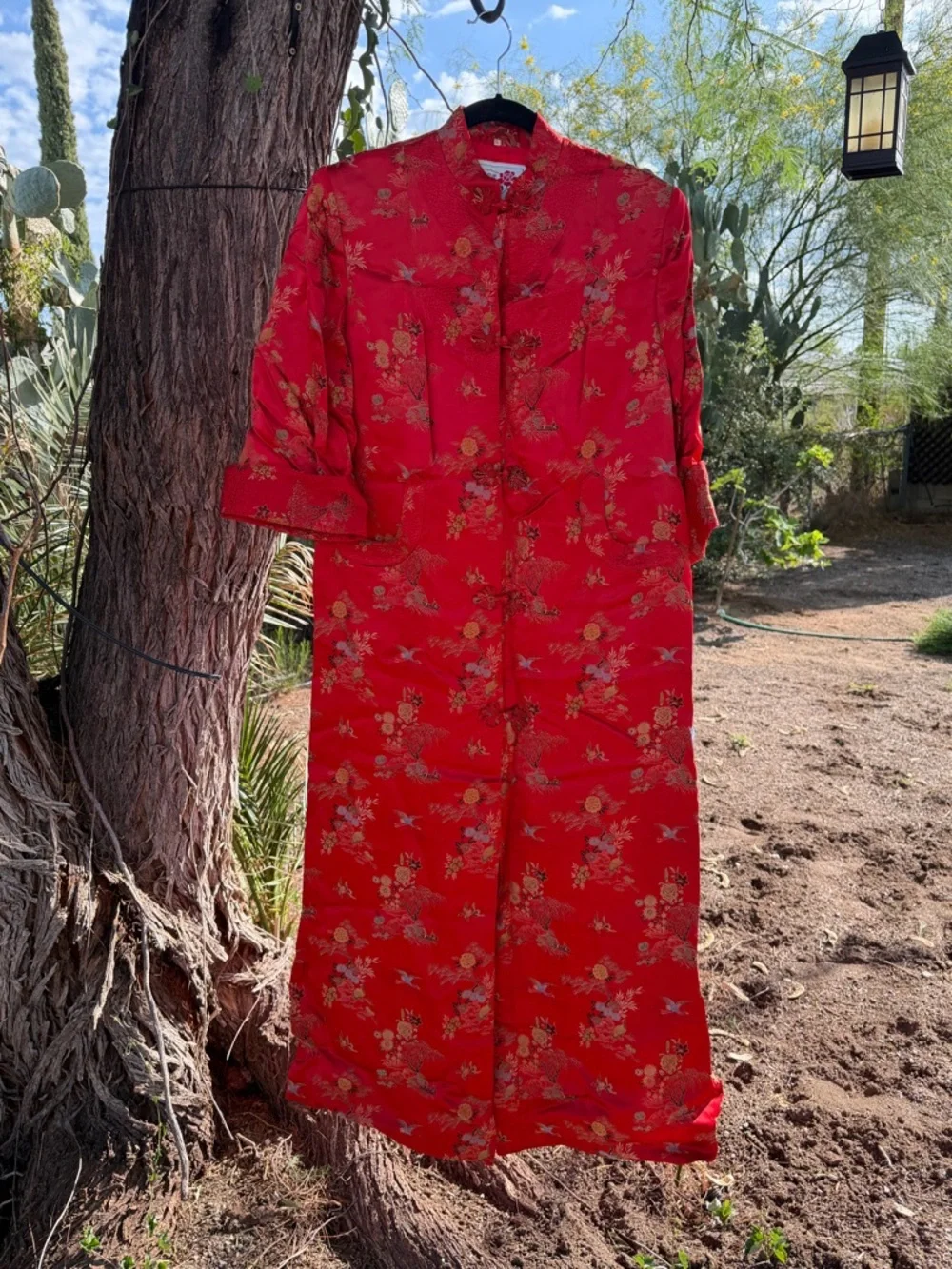 Peony Brand Shanghai China Fully Lined Robe Frog Closure 3/4 Sleeve Red